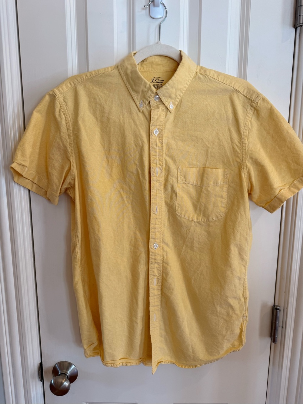 J. Crew Men's Short-Sleeve Button-Down Shirt in Pale Yellow